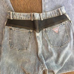 Vintage GUESS Wash Jeans with Leather trim Size 33